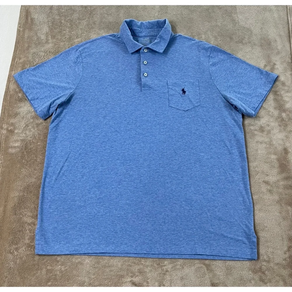 Polo Ralph Lauren Performance Polo Shirt Men's XL Blue Heather Classic Fit EUC